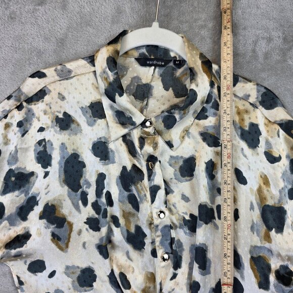 Wardrobe Dress Womens Medium Animal Print Long Sleeve Button Front Ruched Wrap - Picture 8 of 13